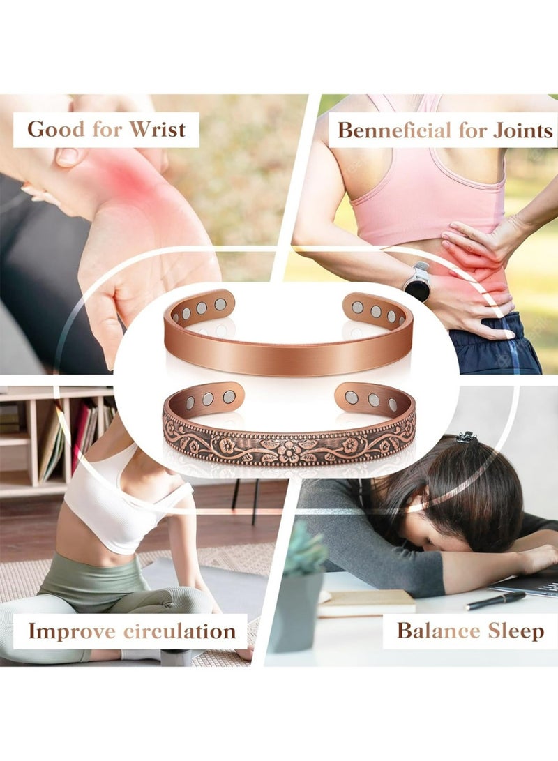 Trikeel 2pcs Copper Bracelets for Women Men: Lymph Detox Magnetic Bracelet, 100% Pure Copper Bracelet with 6 Magnets 3500 Gauss - Copper Jewelry Gifts - Image 5